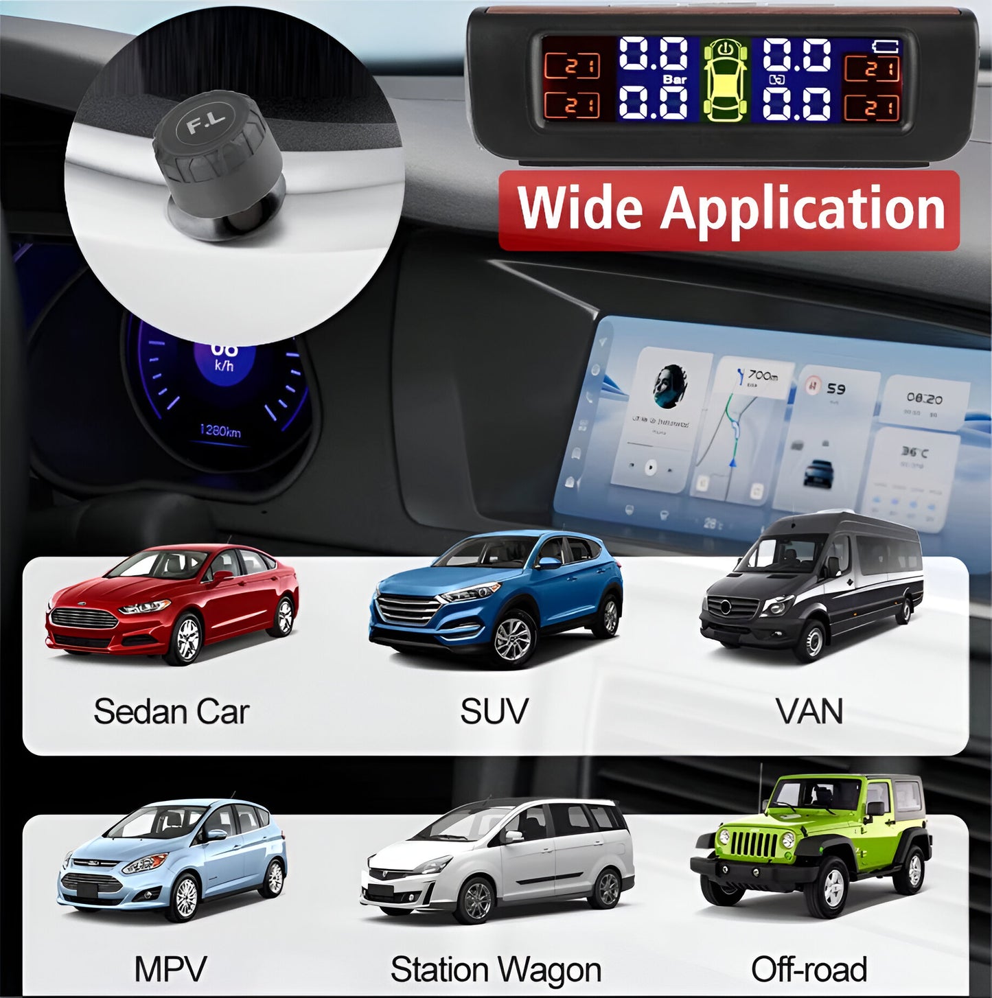 CarTechPro™ - TPMS Tire Pressure & Temperature Monitoring System 🚗 – Real-Time Wireless Display for Cars, SUVs, Vans🚘💥