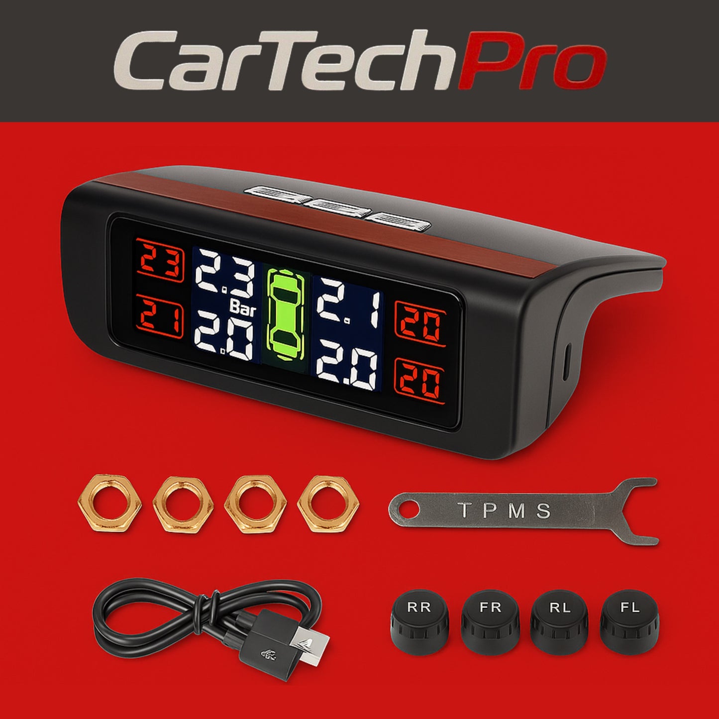 CarTechPro™ - TPMS Tire Pressure & Temperature Monitoring System 🚗 – Real-Time Wireless Display for Cars, SUVs, Vans🚘💥